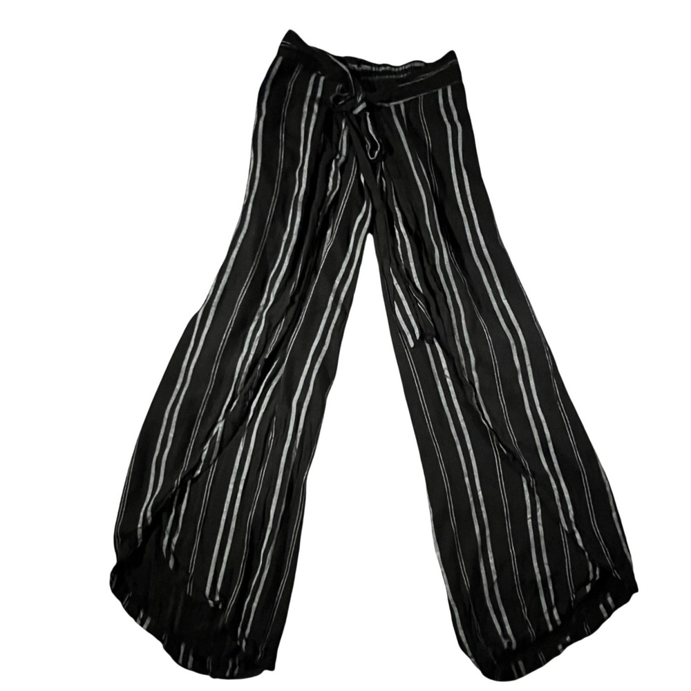 Japna‎ Wide Leg Pants Women Small Black Striped Split Leg Palazzo Harem Pants
